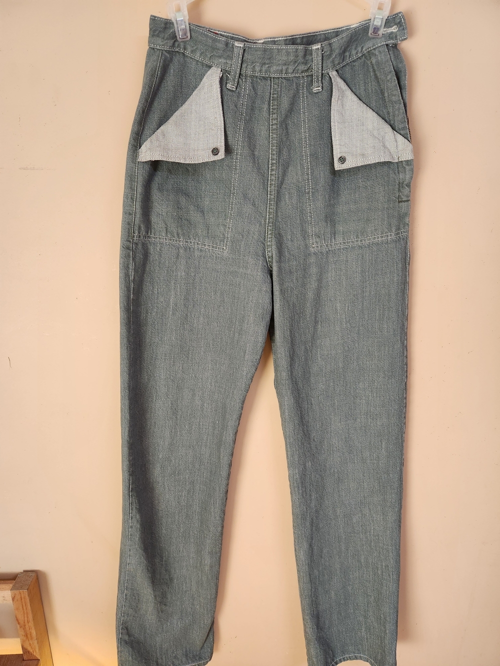 Feddies Of Pinewood 1940s Sage Green Jeans with Contrast Pockets